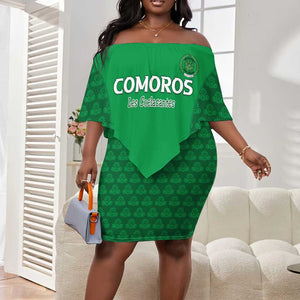 Custom Comoros Football Off Shoulder Short Dress Go Champions Green Les Coelacantes - African Pride
