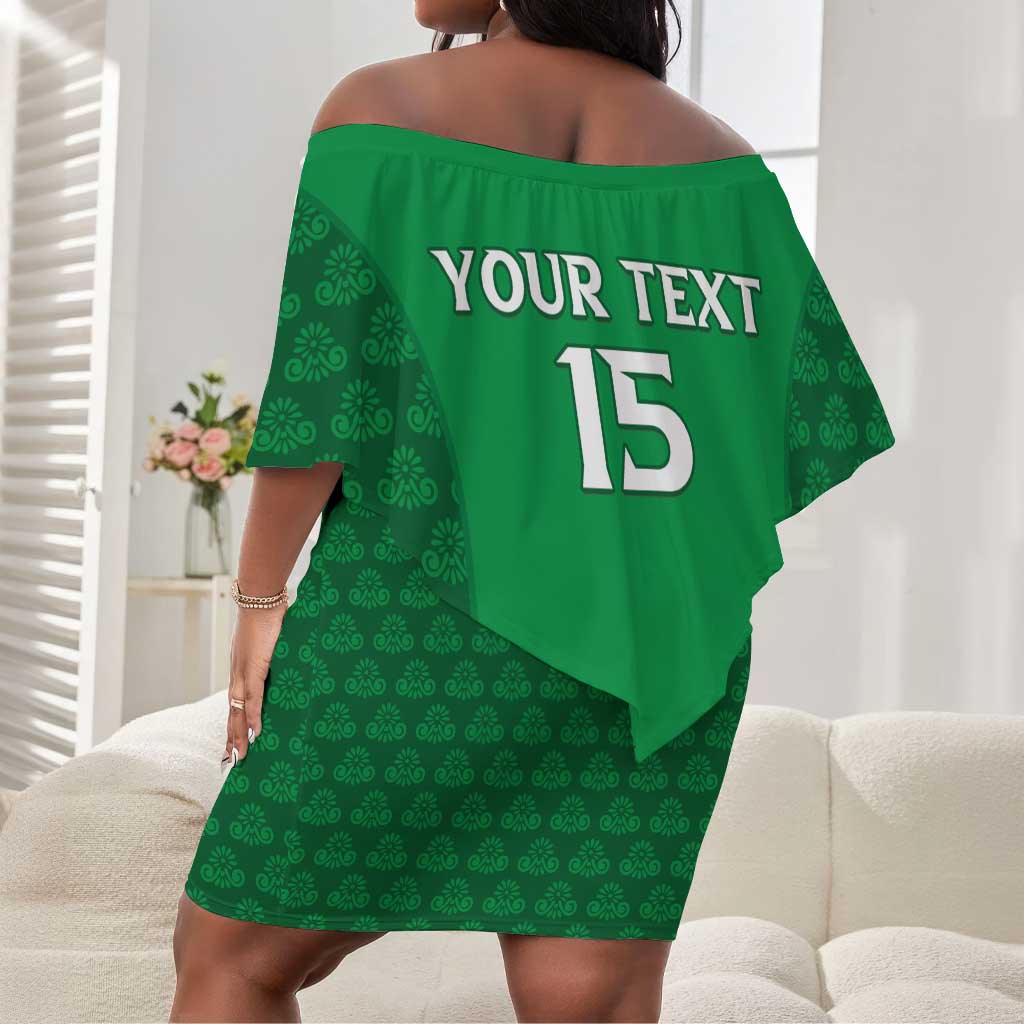 Custom Comoros Football Off Shoulder Short Dress Go Champions Green Les Coelacantes - African Pride