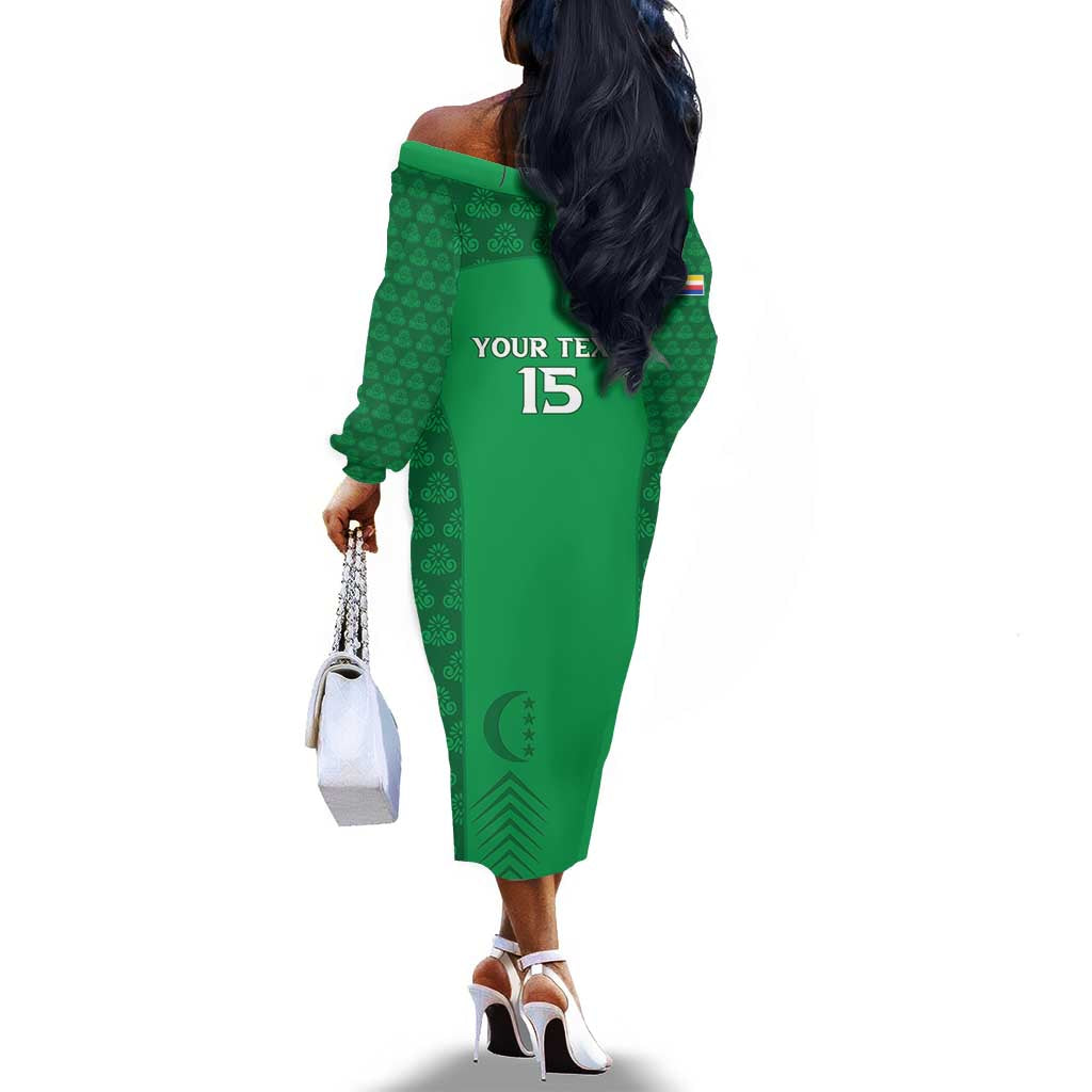 Custom Comoros Football Off The Shoulder Long Sleeve Dress Go Champions Green Les Coelacantes - African Pride