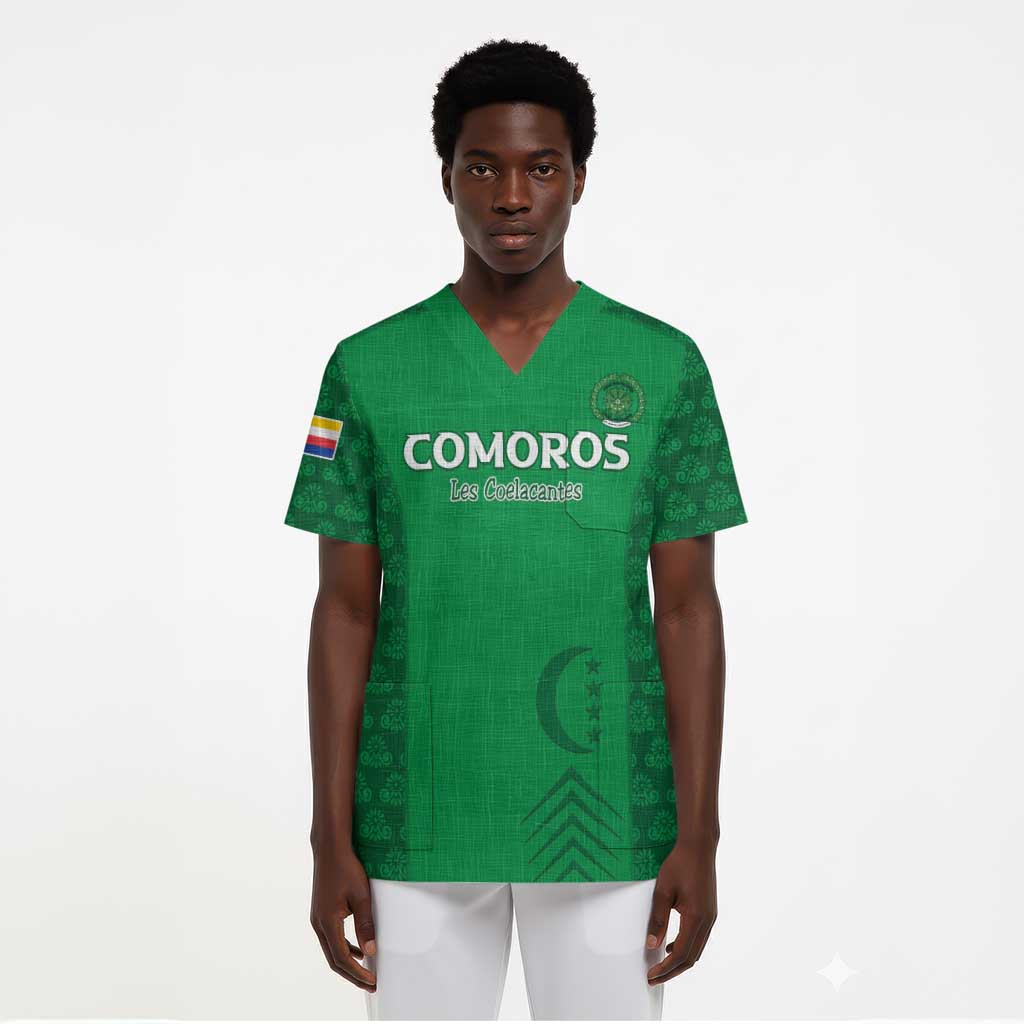 Custom Comoros Football Scrub Top Go Champions Green Les Coelacantes - African Pride
