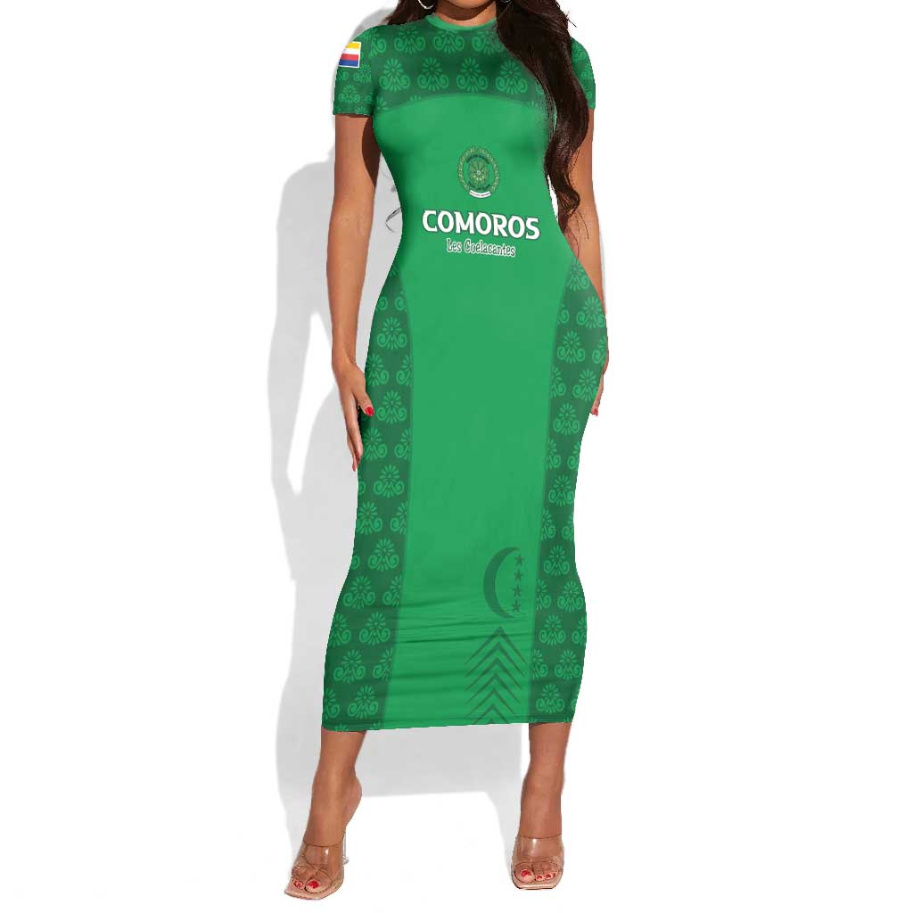 Custom Comoros Football Short Sleeve Bodycon Dress Go Champions Green Les Coelacantes LT15