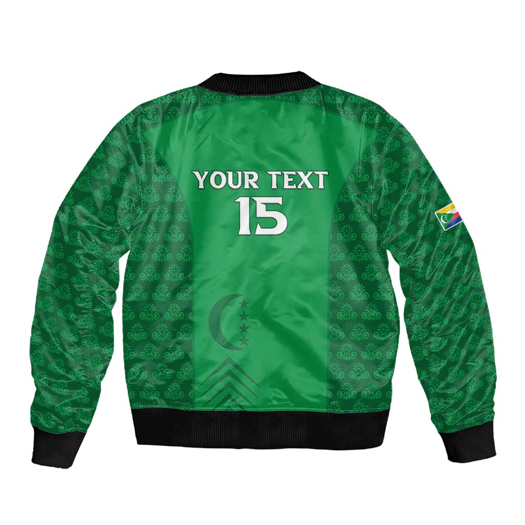 Custom Comoros Football Sleeve Zip Bomber Jacket Go Champions Green Les Coelacantes - African Pride