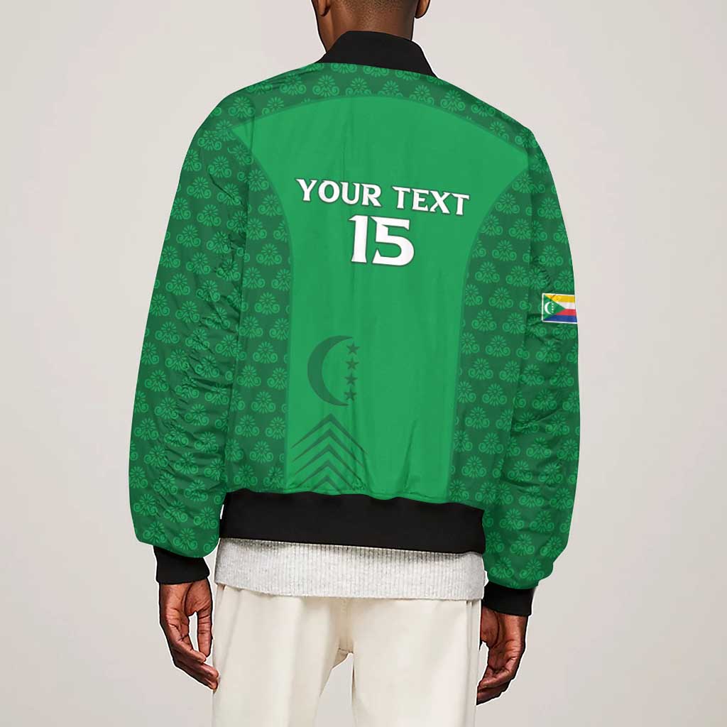 Custom Comoros Football Sleeve Zip Bomber Jacket Go Champions Green Les Coelacantes - African Pride