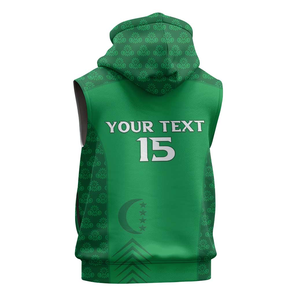 Custom Comoros Football Sleeveless Hoodie Go Champions Green Les Coelacantes - African Pride