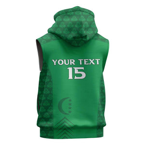 Custom Comoros Football Sleeveless Zip Hoodie Go Champions Green Les Coelacantes - African Pride