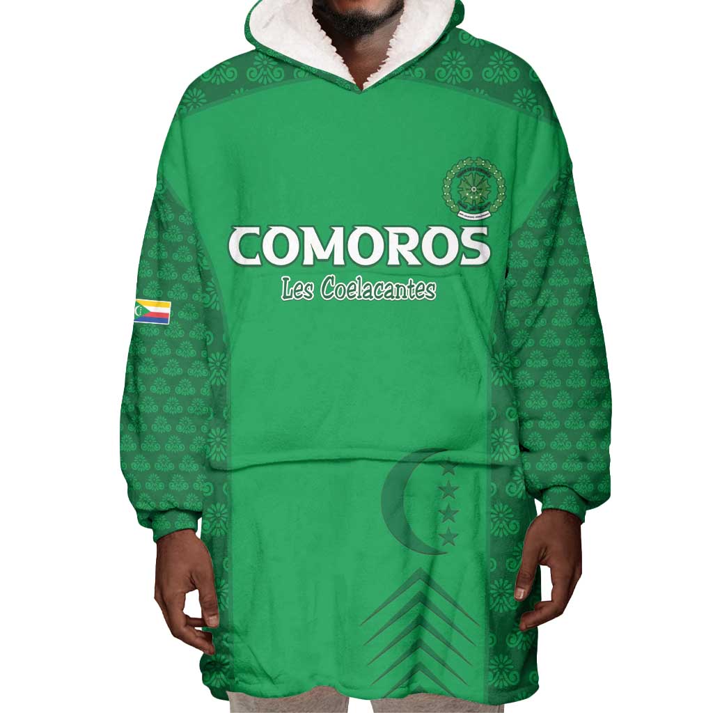 Custom Comoros Football Wearable Blanket Hoodie Go Champions Green Les Coelacantes - African Pride