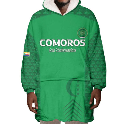 Custom Comoros Football Wearable Blanket Hoodie Go Champions Green Les Coelacantes - African Pride