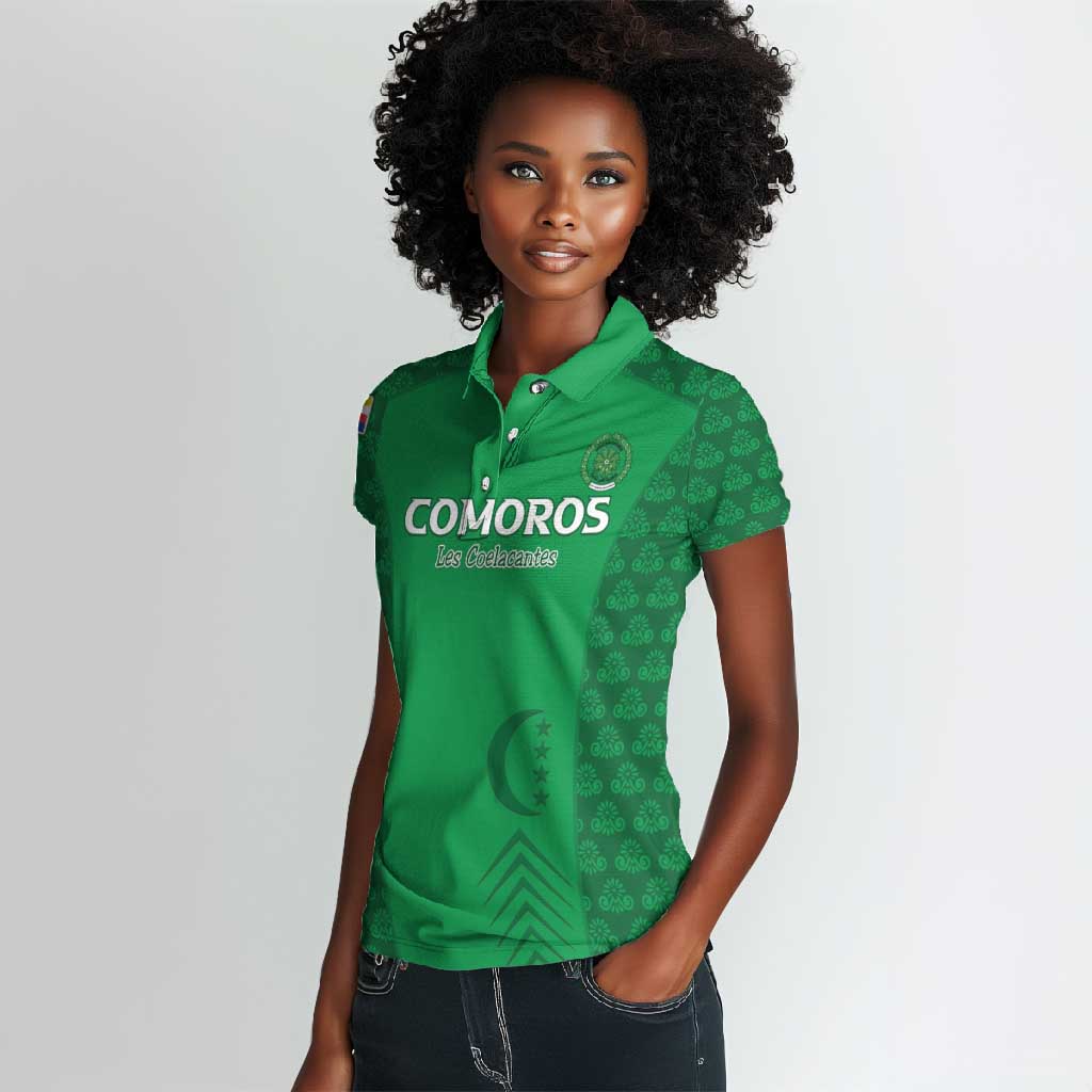 Custom Comoros Football Women Polo Shirt Go Champions Green Les Coelacantes LT15