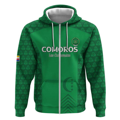 Custom Comoros Football Zip Hoodie Go Champions Green Les Coelacantes - African Pride