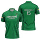Custom Comoros Football Zipper Polo Shirt Go Champions Green Les Coelacantes - African Pride