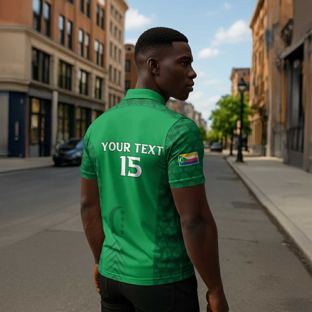 Custom Comoros Football Zipper Polo Shirt Go Champions Green Les Coelacantes - African Pride