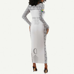 Custom Comoros Football Long Sleeve Bodycon Dress Go Champions White Les Coelacantes - African Pride