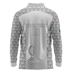 Custom Comoros Football Long Sleeve Polo Shirt Go Champions White Les Coelacantes - African Pride
