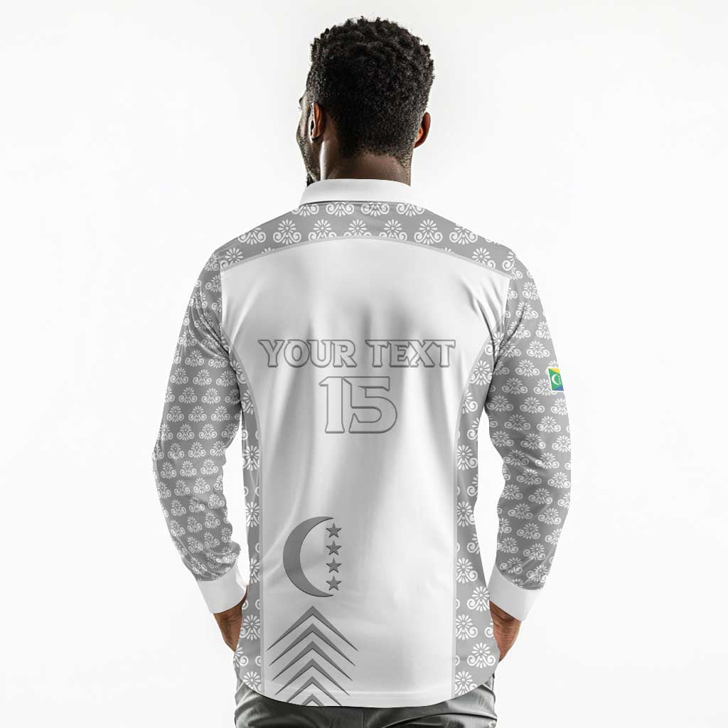 Custom Comoros Football Long Sleeve Polo Shirt Go Champions White Les Coelacantes - African Pride