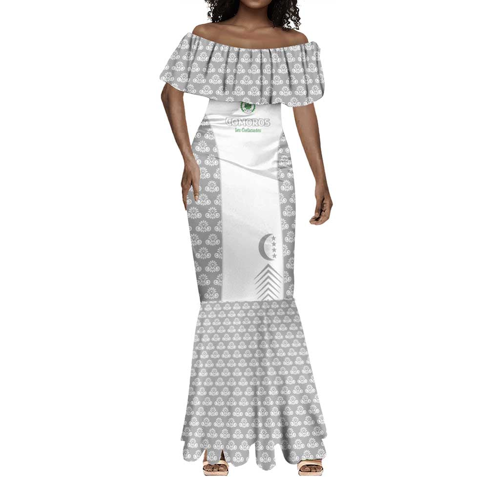 Custom Comoros Football Mermaid Dress Go Champions White Les Coelacantes - African Pride