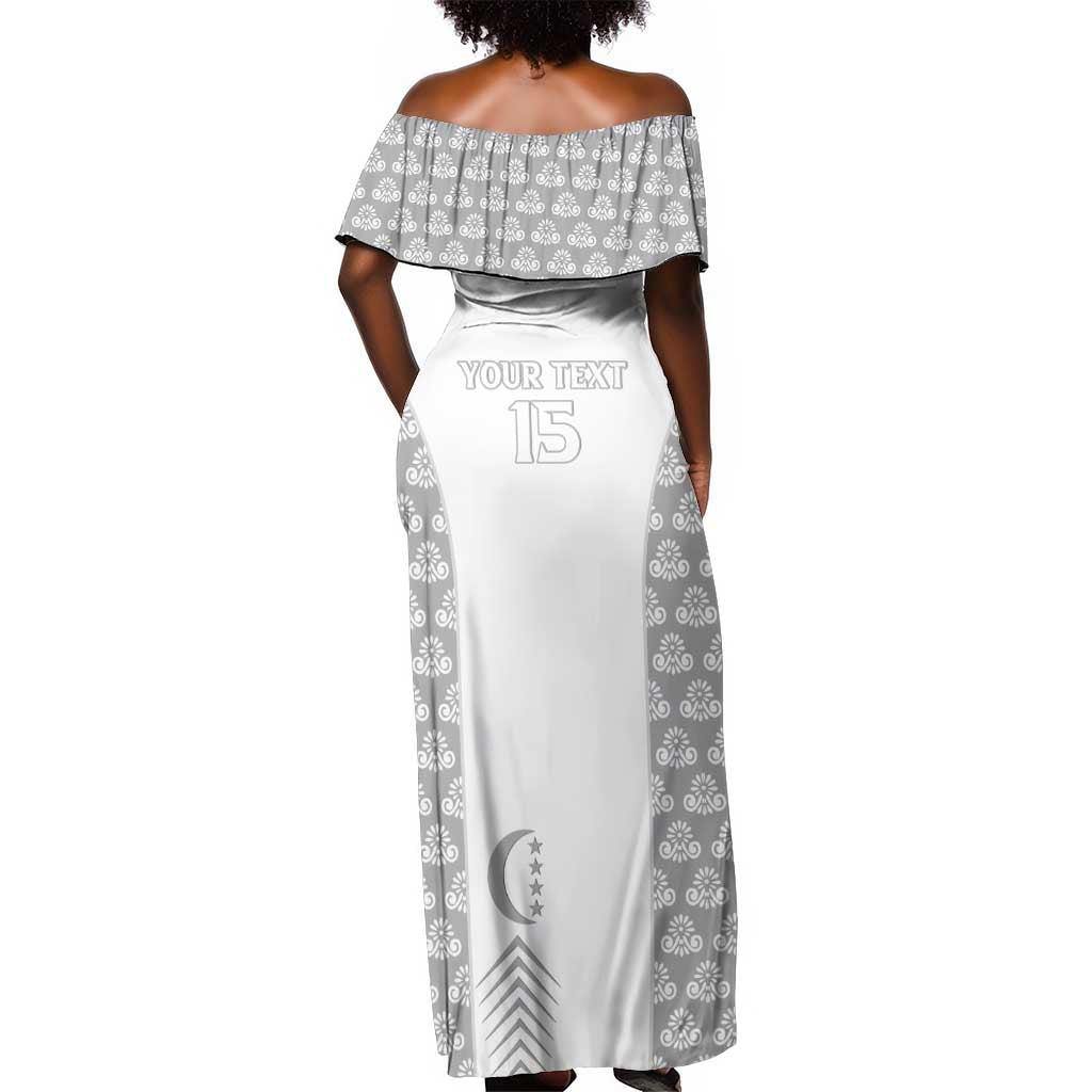 Custom Comoros Football Off Shoulder Maxi Dress Go Champions White Les Coelacantes - African Pride