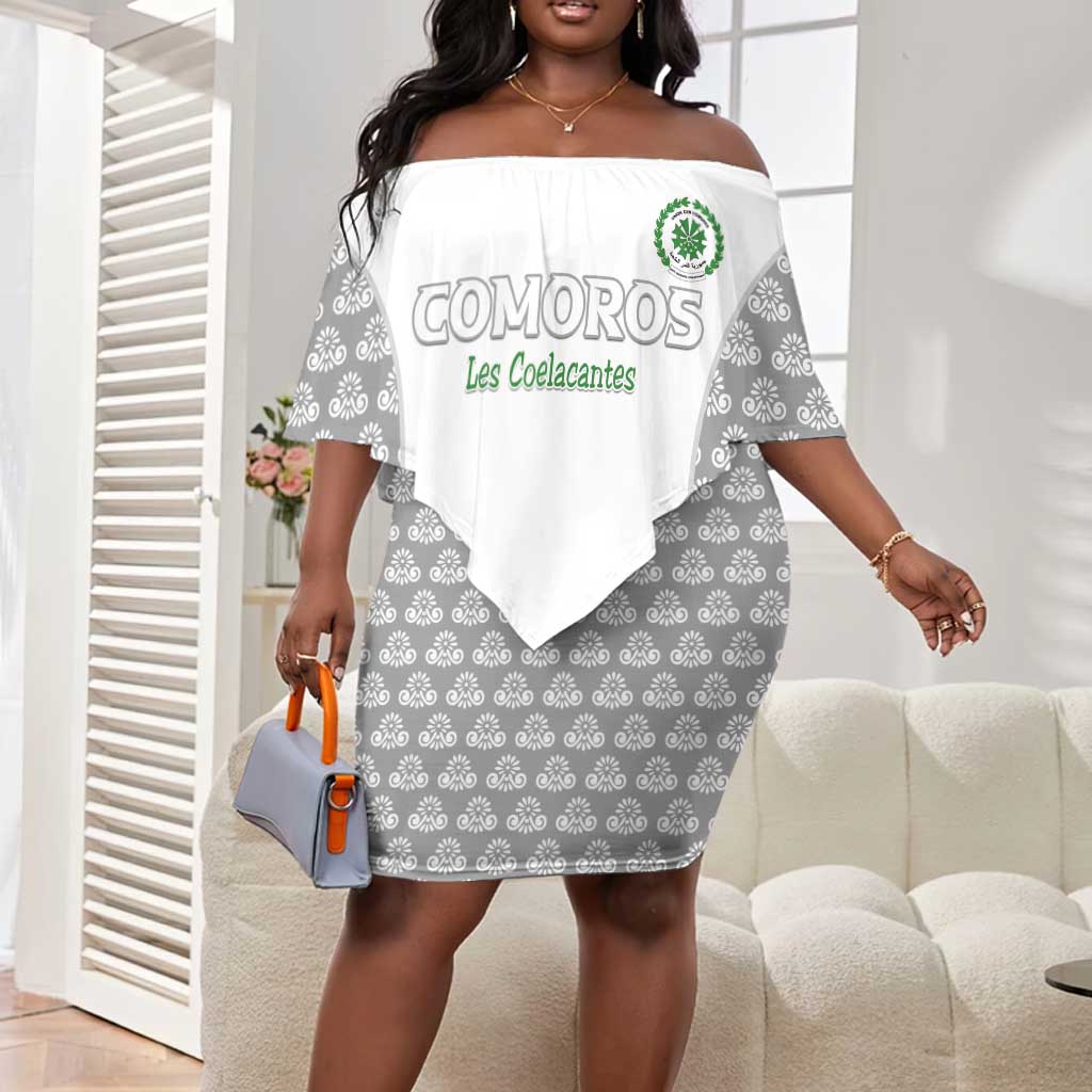 Custom Comoros Football Off Shoulder Short Dress Go Champions White Les Coelacantes - African Pride