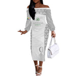 Custom Comoros Football Off The Shoulder Long Sleeve Dress Go Champions White Les Coelacantes - African Pride
