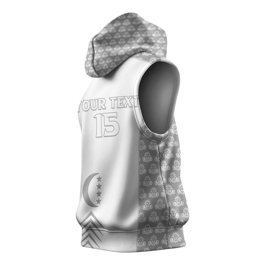 Custom Comoros Football Sleeveless Hoodie Go Champions White Les Coelacantes - African Pride