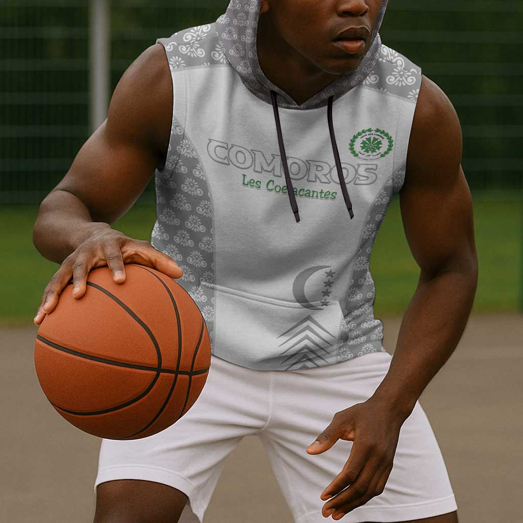 Custom Comoros Football Sleeveless Hoodie Go Champions White Les Coelacantes - African Pride