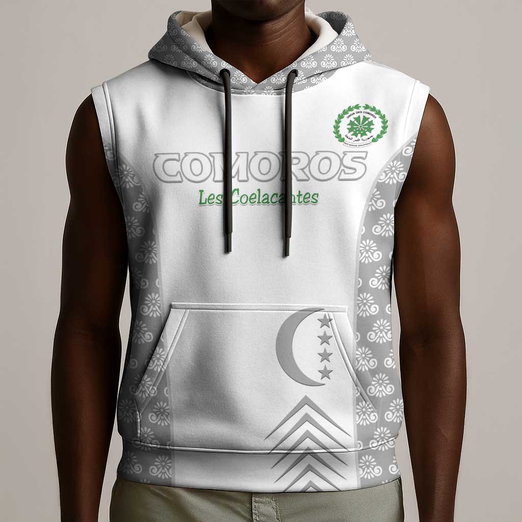 Custom Comoros Football Sleeveless Hoodie Go Champions White Les Coelacantes - African Pride