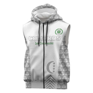 Custom Comoros Football Sleeveless Zip Hoodie Go Champions White Les Coelacantes - African Pride