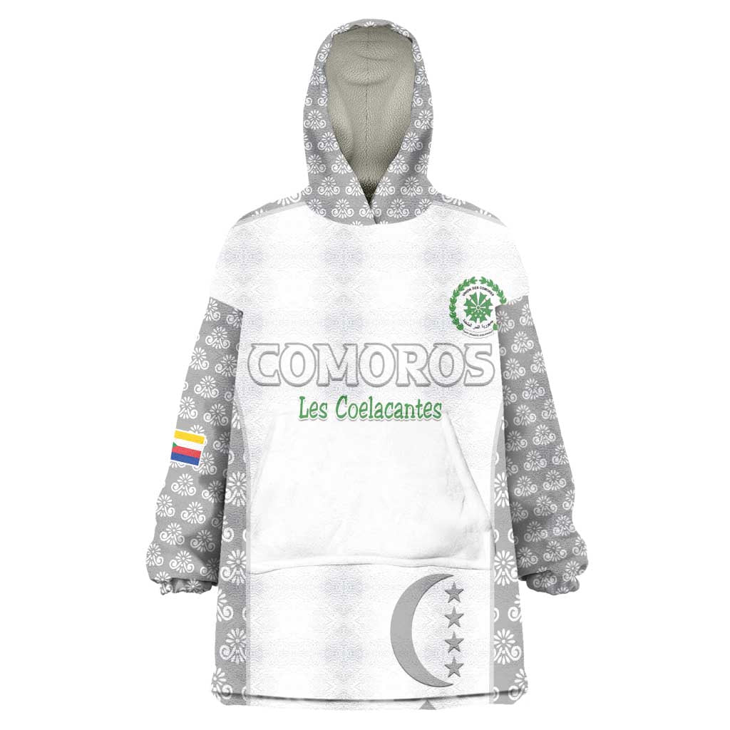 Custom Comoros Football Wearable Blanket Hoodie Go Champions White Les Coelacantes - African Pride