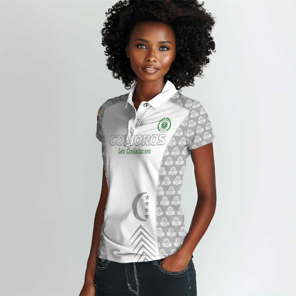 Custom Comoros Football Women Polo Shirt Go Champions White Les Coelacantes LT15