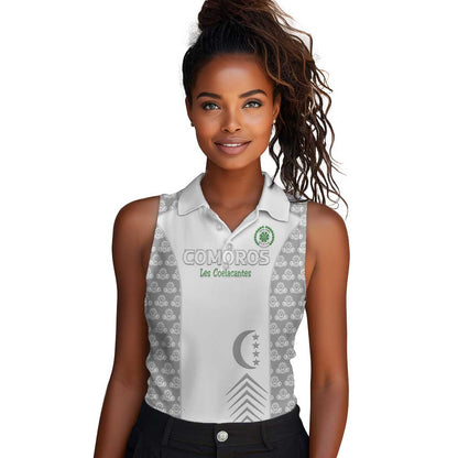 Custom Comoros Football Women Sleeveless Polo Shirt Go Champions White Les Coelacantes - African Pride