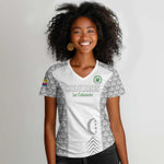 Custom Comoros Football Women V-Neck T-Shirt Go Champions White Les Coelacantes LT15