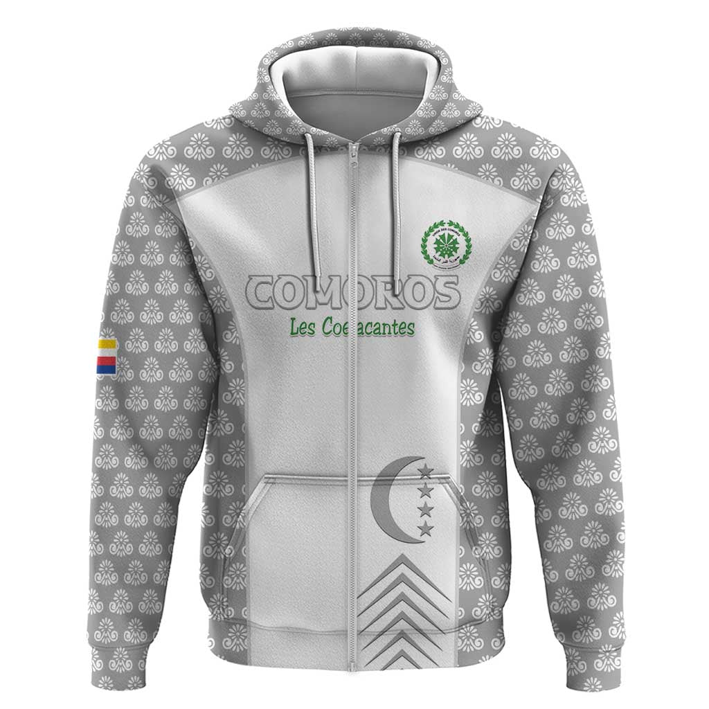 Custom Comoros Football Zip Hoodie Go Champions White Les Coelacantes - African Pride