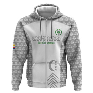 Custom Comoros Football Zip Hoodie Go Champions White Les Coelacantes - African Pride