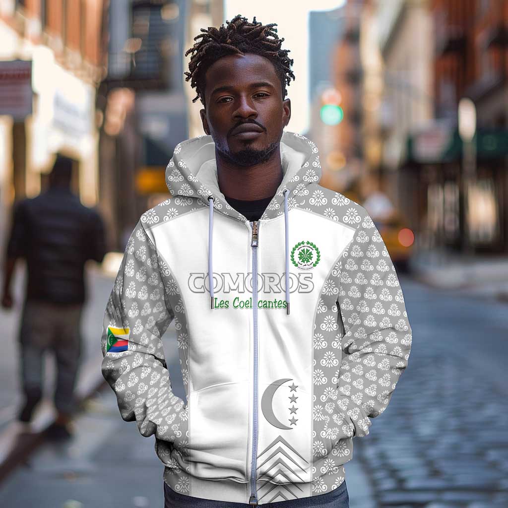 Custom Comoros Football Zip Hoodie Go Champions White Les Coelacantes - African Pride