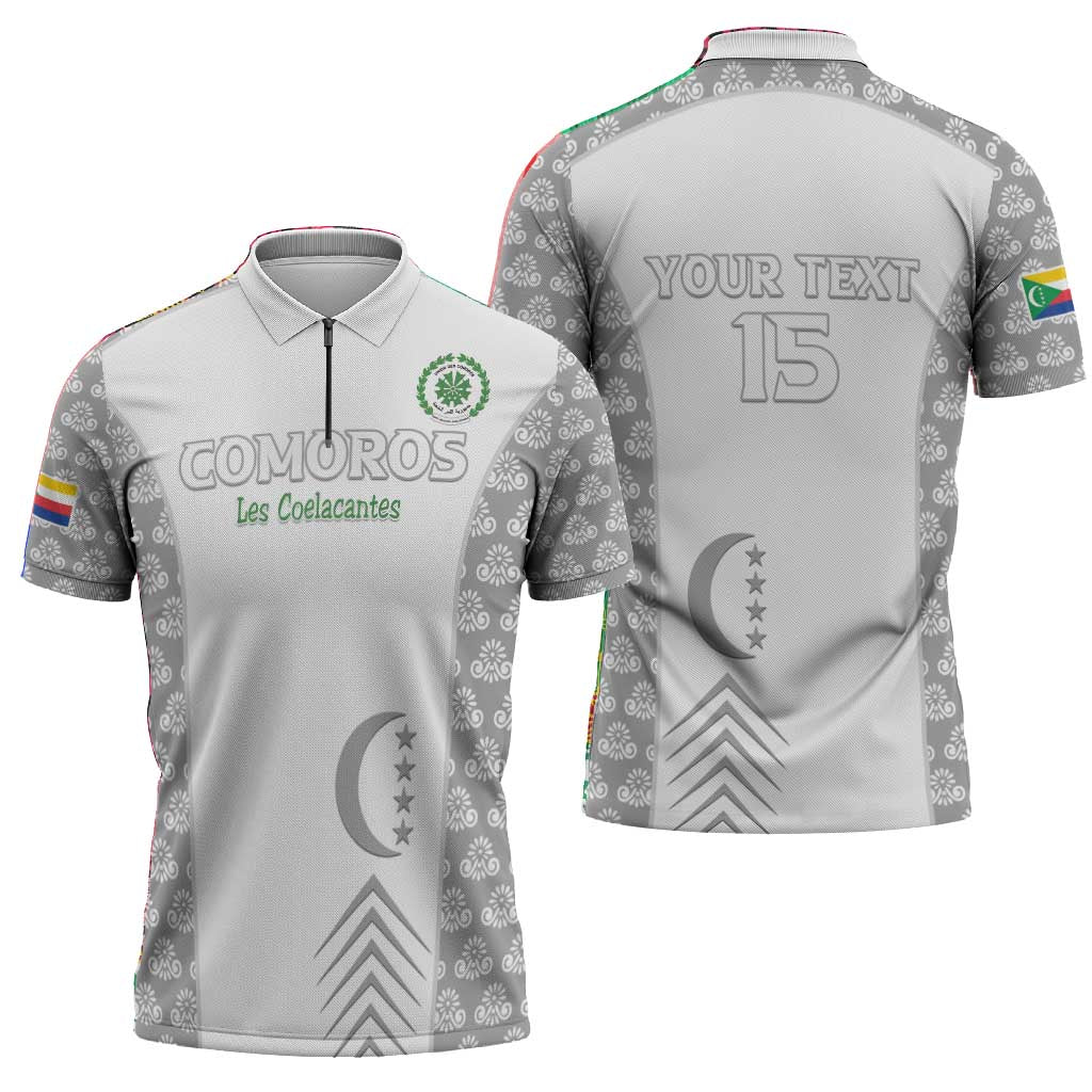 Custom Comoros Football Zipper Polo Shirt Go Champions White Les Coelacantes - African Pride