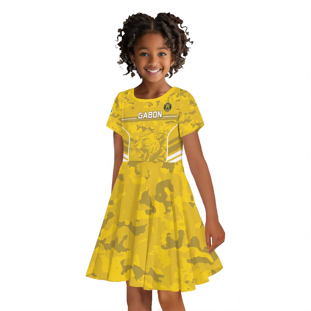 Custom Gabon Football Kid Short Sleeve Dress Go Les Pantheres