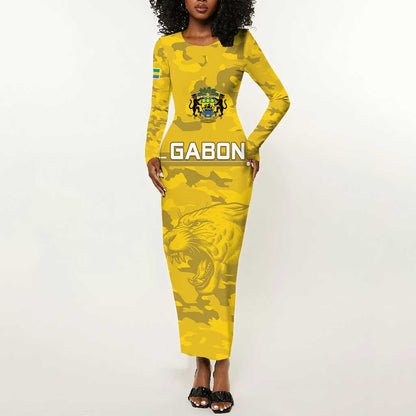 Custom Gabon Football Long Sleeve Bodycon Dress Go Les Pantheres