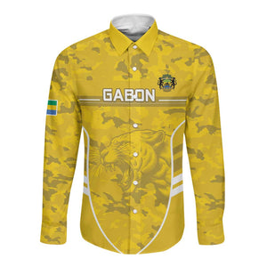Custom Gabon Football Long Sleeve Button Shirt Go Les Pantheres