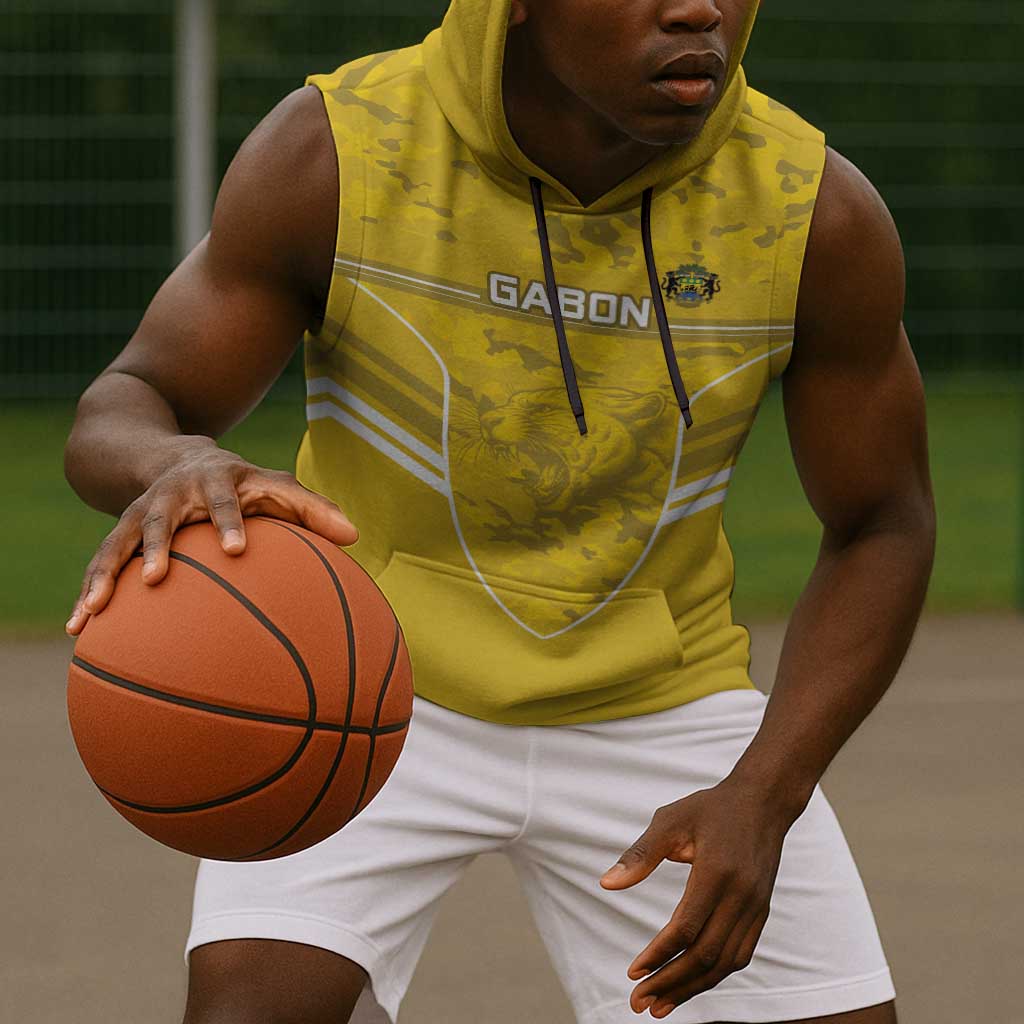 Custom Gabon Football Sleeveless Hoodie Go Les Pantheres - African Pride