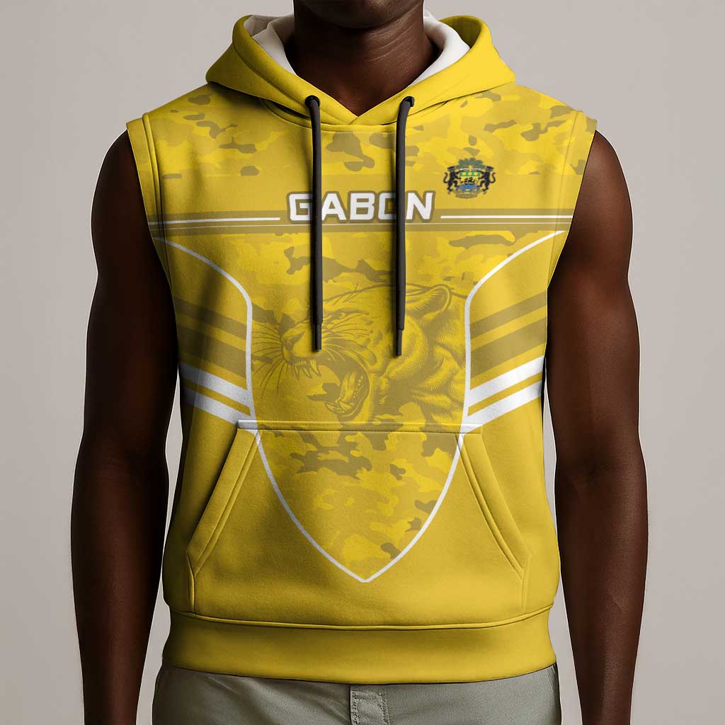 Custom Gabon Football Sleeveless Hoodie Go Les Pantheres - African Pride