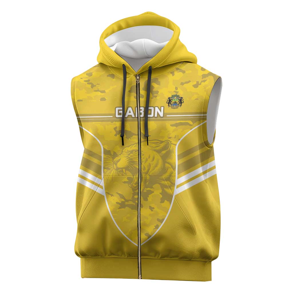 Custom Gabon Football Sleeveless Zip Hoodie Go Les Pantheres - African Pride