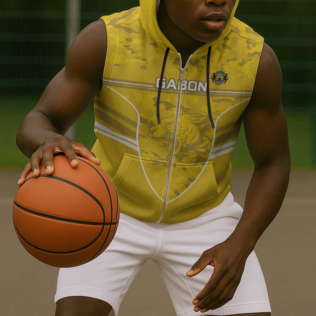 Custom Gabon Football Sleeveless Zip Hoodie Go Les Pantheres - African Pride