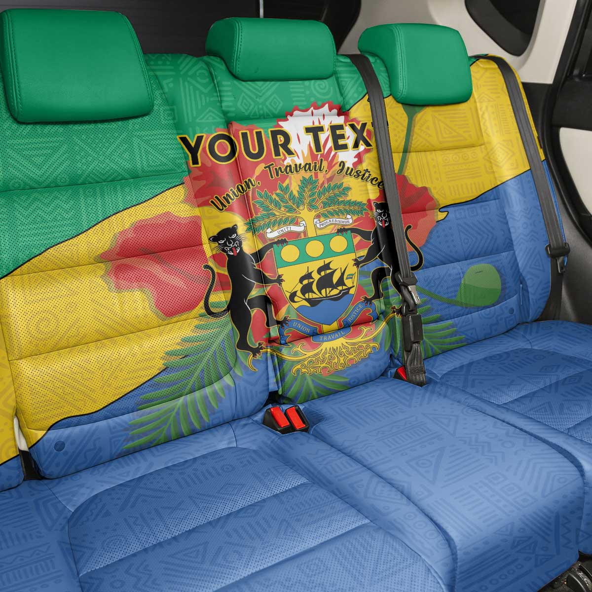 Personalised Afro Gabon Back Car Seat Cover Gabonese Union Travail and Justice