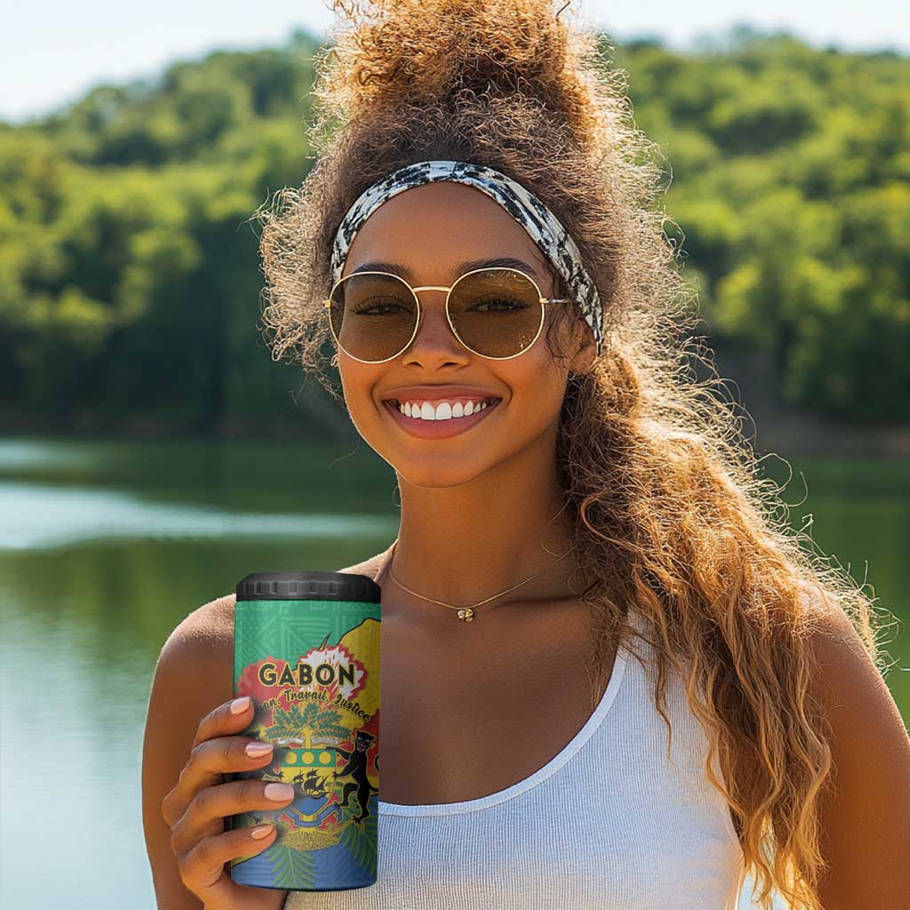 Personalised Afro Gabon 4 in 1 Can Cooler Tumbler Gabonese Union Travail and Justice