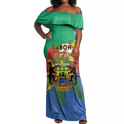 Personalised Afro Gabon Off Shoulder Maxi Dress Gabonese Union Travail and Justice