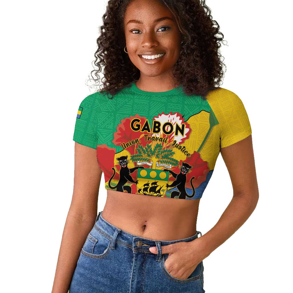 Personalised Afro Gabon Raglan Cropped T shirt Gabonese Union Travail and Justice