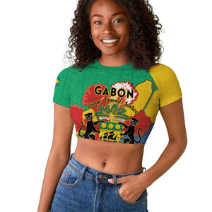Personalised Afro Gabon Raglan Cropped T shirt Gabonese Union Travail and Justice