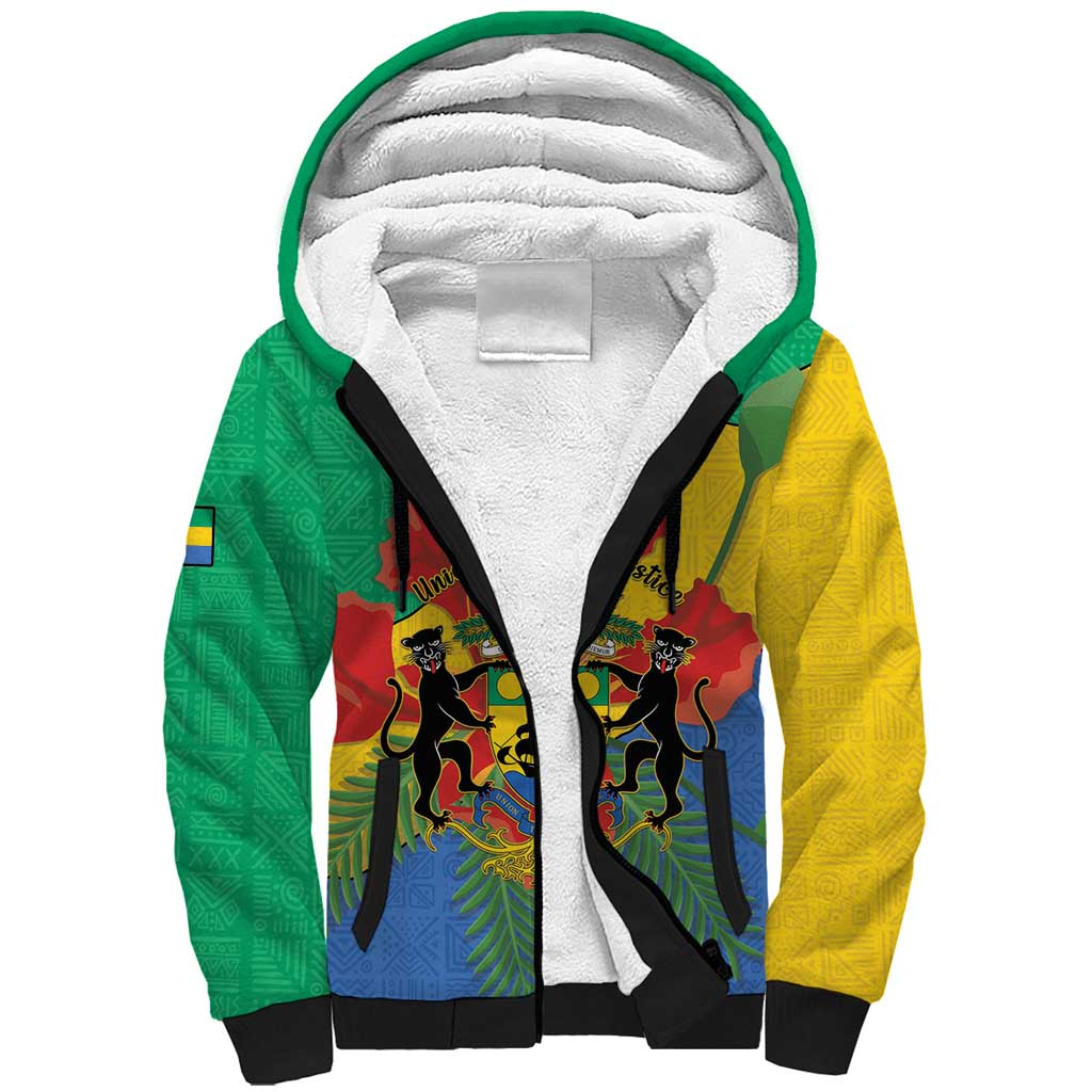 Personalised Afro Gabon Sherpa Hoodie Gabonese Union Travail and Justice