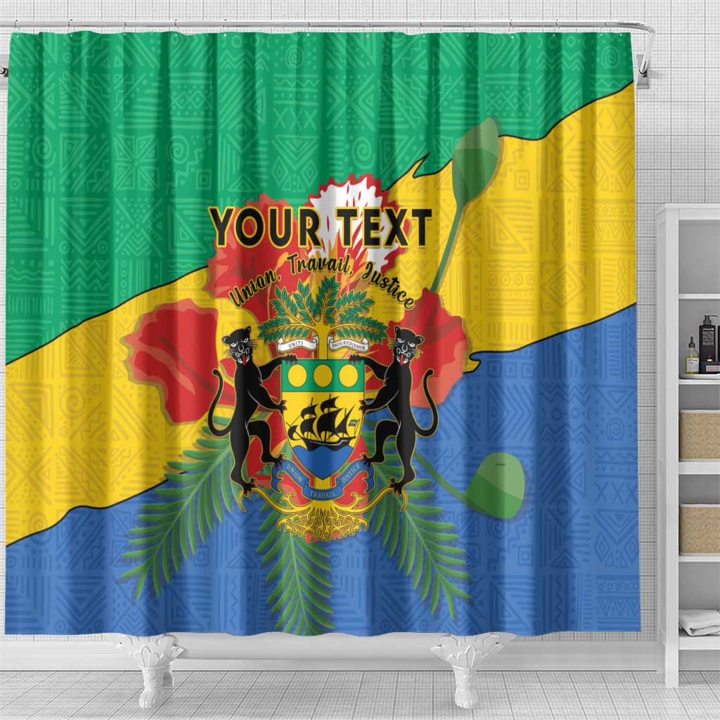 Personalised Afro Gabon Shower Curtain Gabonese Union Travail and Justice