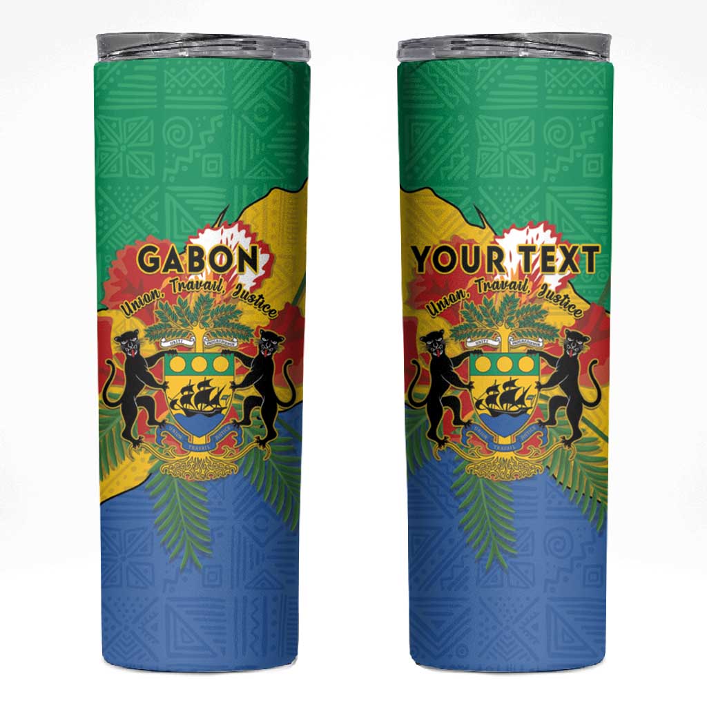 Personalised Afro Gabon Skinny Tumbler Gabonese Union Travail and Justice