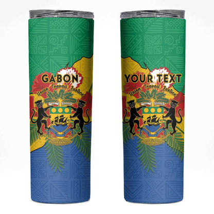 Personalised Afro Gabon Skinny Tumbler Gabonese Union Travail and Justice